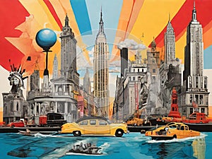 Collage of New York landmarks.