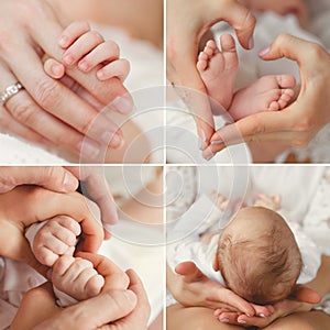 Collage of a newborn baby in his mother's arms.