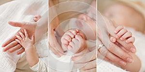 Collage of a newborn baby in his mother's arms.