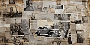 collage of newspaper clippings and images creates a vinta one generative AI photo