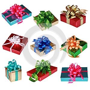 Collage of Nine colorful presents