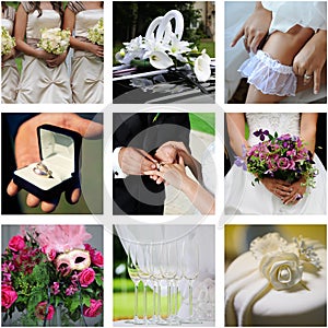 Collage of nine wedding color photos