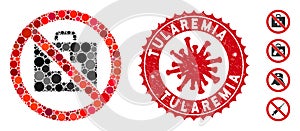 Collage No First-Aid Icon with Coronavirus Textured Tularemia Seal