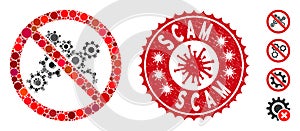 Collage No Gears Icon with Coronavirus Grunge Scam Stamp