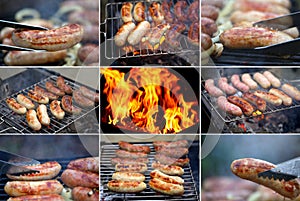 Collage ob bbq sausage.