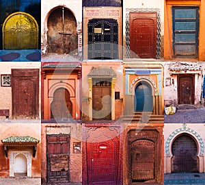 Collage of old doors of Marrakesh