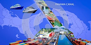 Collage about Panama Canal at Panama