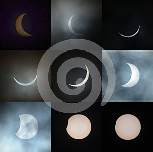 Collage of partial solar eclipse