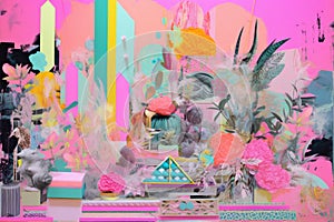 collage of pastel and neon tones, with a touch of whimsy