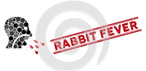 Collage Patient Infection Icon with Textured Rabbit Fever Line Stamp