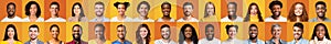 Collage Of People Faces With Diverse Millennials Over Yellow Backgrounds