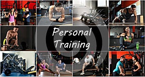 Collage of people in gym and text Personal Training