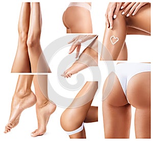 Collage of perfect and healthy female legs.