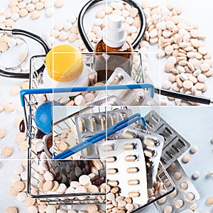Collage of pharmaceutical medicine pills
