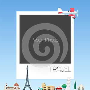 Collage of photo frames for traveling theme vector illustration