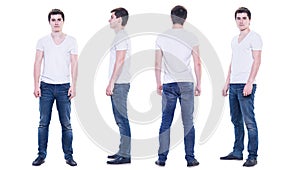Collage photo of a young man in white t-shirt isolated