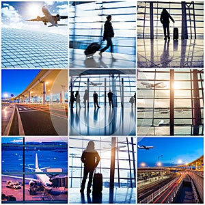 Collage of photos with airport in Beijing