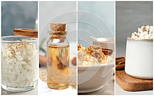 Collage of photos with aromatic cinnamon