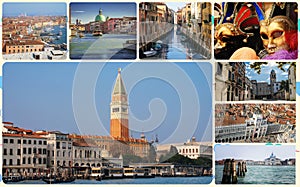 A collage of photos of attractions Venice Italy