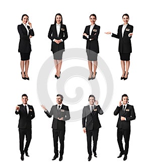 Collage with photos of receptionists on white background photo