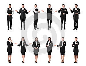 Collage with photos of receptionists on white background photo