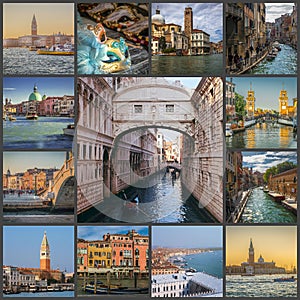Collage of photos of the sights of Venice, Italy