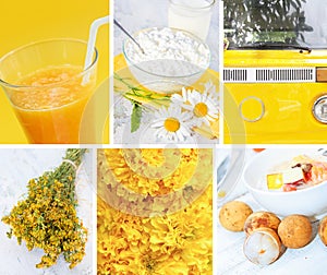 Collage of photos in yellow colors