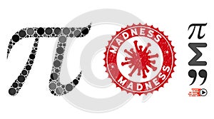 Collage Pi Symbol Icon with Coronavirus Textured Madness Seal