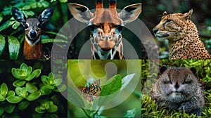 a collage of pictures of animals and plants