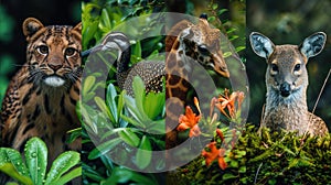 a collage of pictures of animals and plants