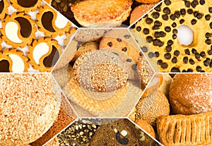 a collage of pictures of different of biscuits, sweets and pastries