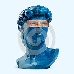 Collage with plaster head model and male portrait. Modern design. Contemporary colorful art collage.