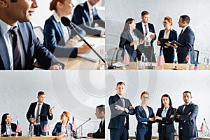 Collage of politicians talking, standing with