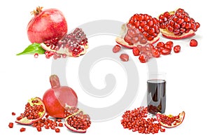 Collage of pomegranate isolated over a white background