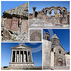 Collage of popular Armenia touristic landmarks, unesco heritage