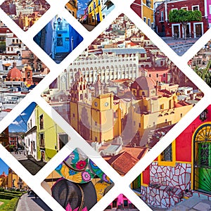 Collage of popular tourist destinations in Guanajuato, Mexico. Travel background