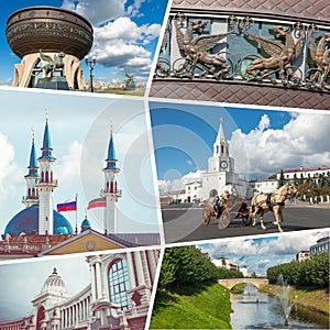 Collage of popular tourist destinations in Kazan. Travel background. Russia