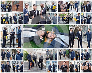 The collage from portraites of multi ethnic business team.