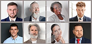 Collage with portraits of business people. Banner design