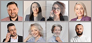 Collage with portraits of business people. Banner design