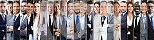 Collage of portraits of an ethnically diverse and mixed age group of focused business professionals