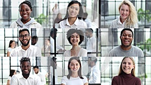 Collage of portraits of an ethnically diverse and mixed age group of focused business professionals