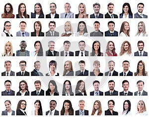 Collage of portraits of successful employees isolated on white