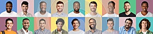 Collage of positive men portraits, millennials of different nationalities and looks