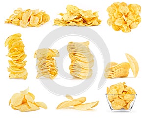 Collage of potato chips isolated