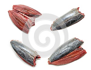 Collage of Raw and fresh mackerel. Spanish mackerel Caballa