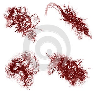 Collage of red liquid splashes. Liquid with splashes on a white background.