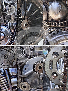 Collage of Robot parts mechanical. Background of steampunk.