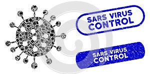 Collage SARS Virus Icon with Coronavirus Scratched Sars Virus Control Seal