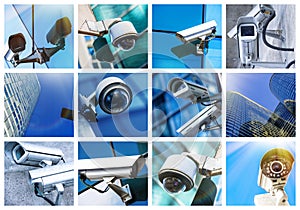 Collage of security camera and urban video